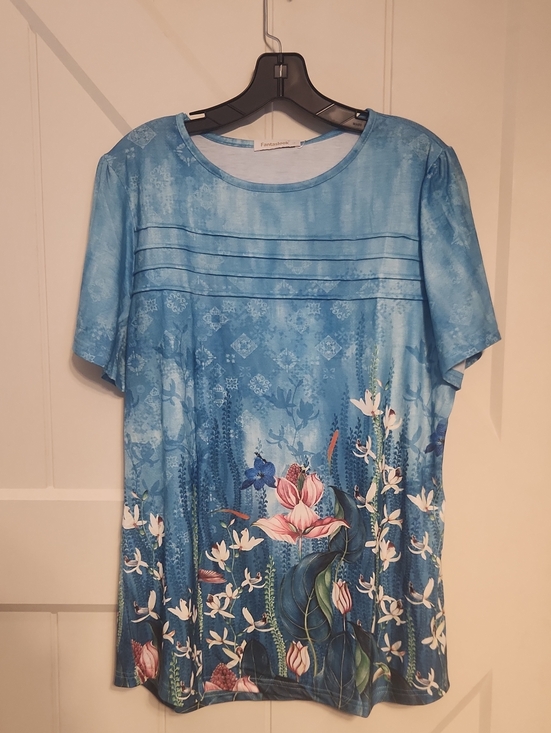 Fantaslook Tops - Blue Floral Short-Sleeve Blouse